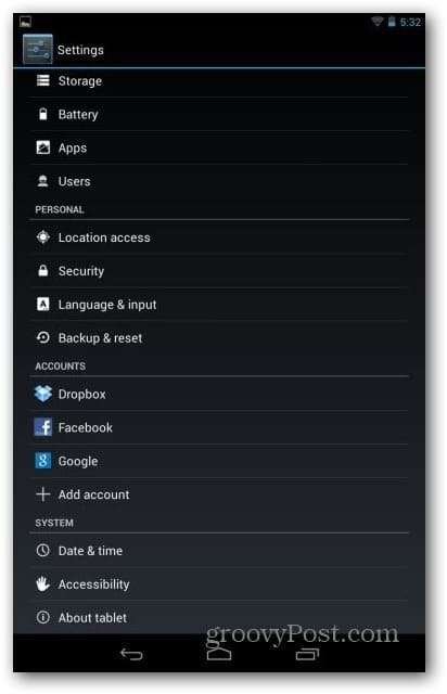 Korisnički računi Nexus 7 - postavke korisnika