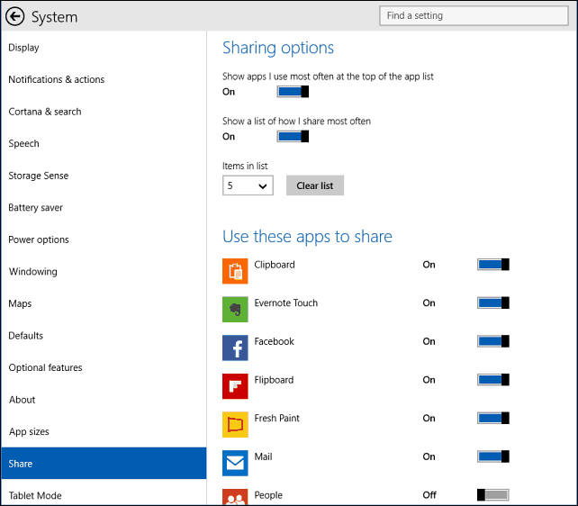 dijeljenje mogućnosti Windows 10