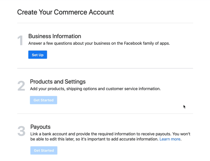 dijaloški okvir za postavljanje podataka o vašem poslovanju za vaš facebook trgovački račun