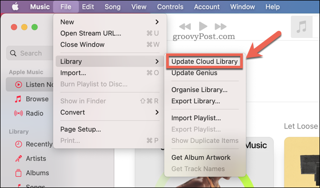 Ažuriranje zbirke oblaka Apple Music u aplikaciji Mac Music