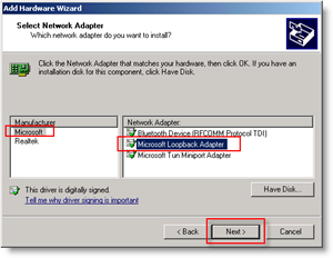 Windows Add Čarobnjak za hardver: Dodajte Loopback Network Adapter