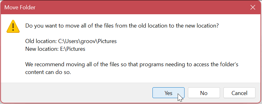 Premjestite zadane korisničke mape u sustavu Windows 11
