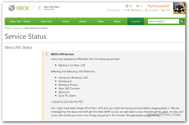 Status usluge Xbox Live