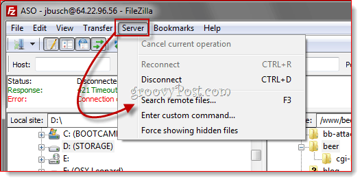 Daljinsko pretraživanje datoteka FTP FileZilla