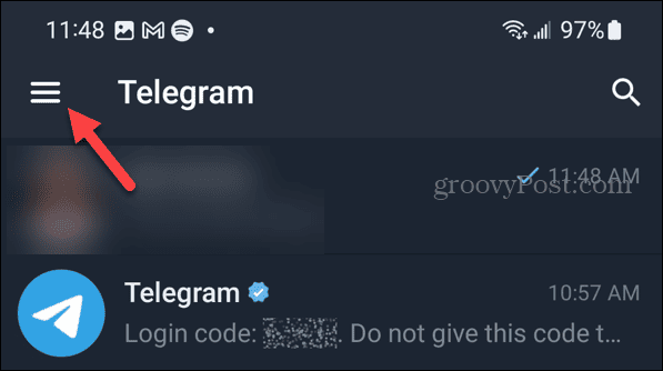 Gumb izbornika na Telegramu na Androidu