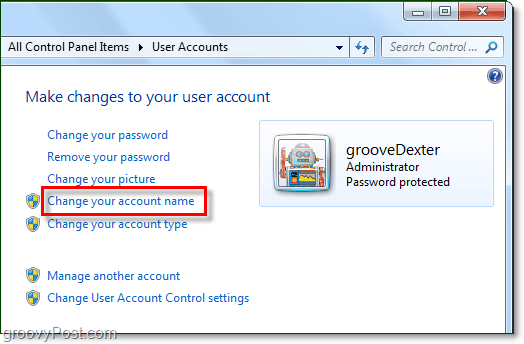 promijenite ime svog računa u sustavu Windows 7