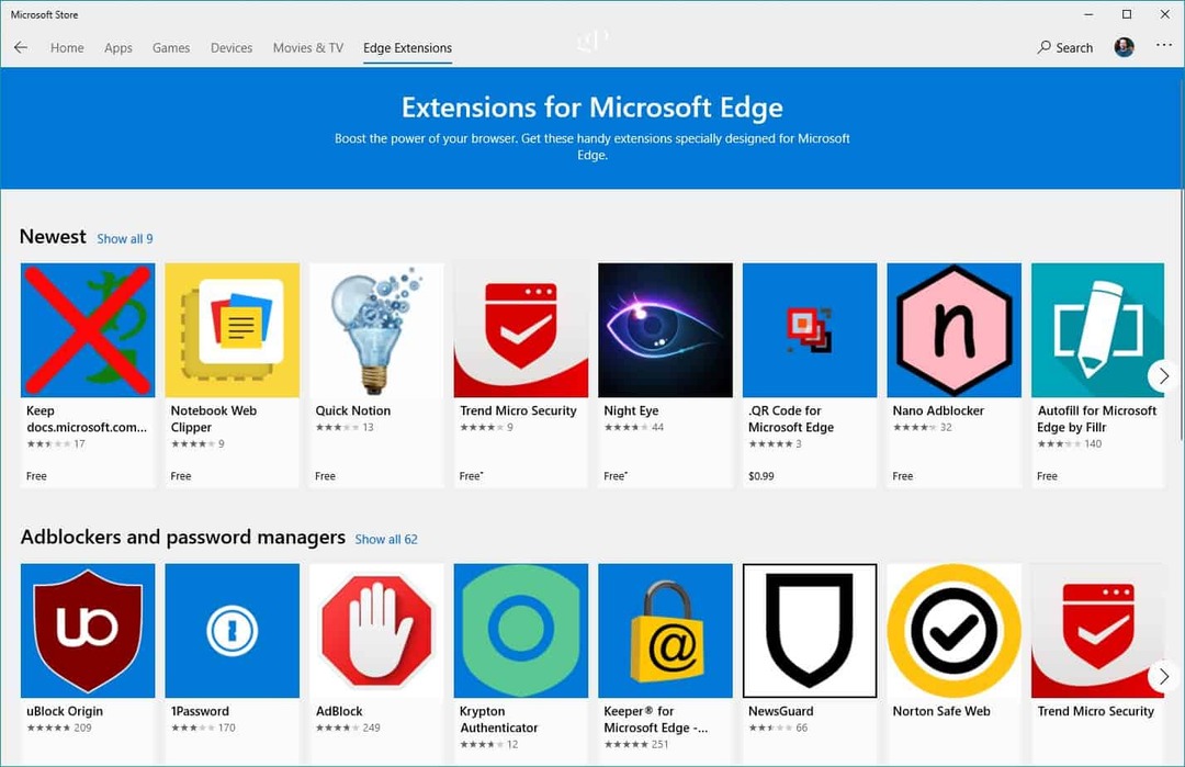 Proširenja za rubne dijelove tvrtke Microsoft Store