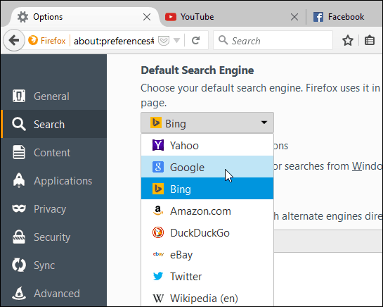 postavi tražilicu Firefox