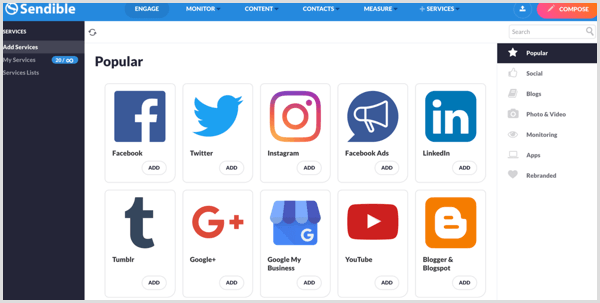 popis mreža društvenih medija koje podržava Sendible