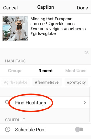 Aplikacija Pregled pomaže vam pronaći relevantne hashtagove koje ćete dodati u svoj post.
