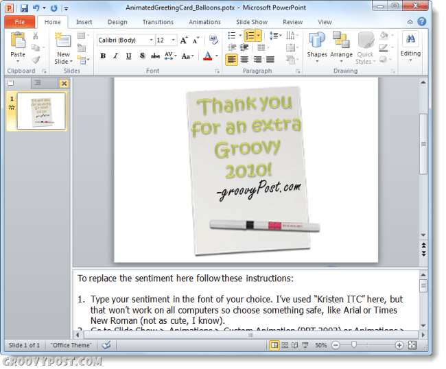 groovy predložak e-razglednice u programu Powerpoint 2010