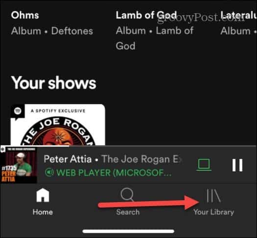 vaša biblioteka Spotify iOS