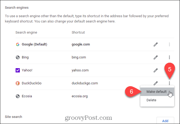 Odaberite Postavi kao zadanu tražilicu za koju želite da bude zadana na stranici Nova kartica u Chromeu