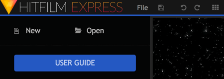 Kliknite Novo da biste započeli novi projekt HitFilm Express.
