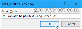 Postavite Hyperlink ScreenTip dijaloški okvir u Wordu