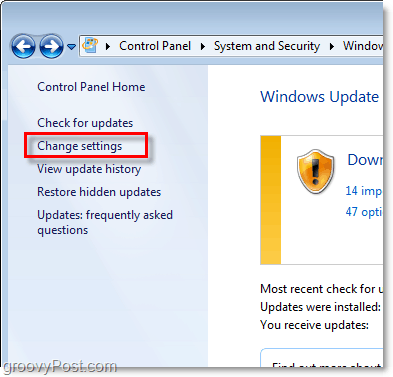 Windows 7 - Slika zaslona veze s konfiguracijom ažuriranja za Windows