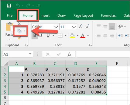Kopiranje odabranih podataka u Microsoft Excel