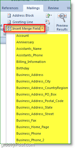 Snimka zaslona programa Outlook 2010 - umetnite više prilagođenih polja, ali nije obavezno