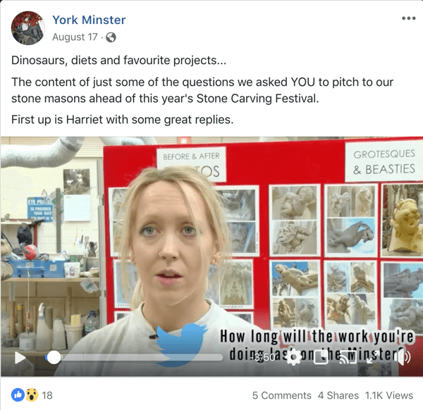 Primjer objave na Facebooku koja podržava AMA iz York Minstera.