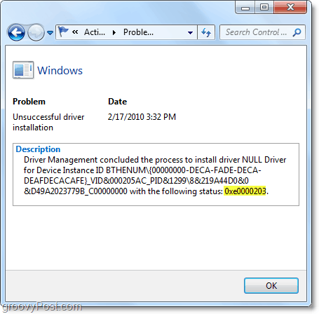 pogledajte tehničke informacije, uključujući Windows 7 kodove pogrešaka