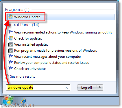 Pokrenite Windows 7 Windows Update: snimka zaslona
