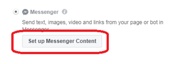 Ako ste odabrali Messenger kao odredište oglasa, kliknite Postavi sadržaj Messengera.