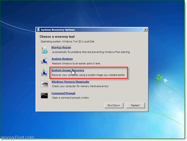 Windows 7 ima 5 različitih načina za oporavak sustava, odaberite oporavak slike sustava
