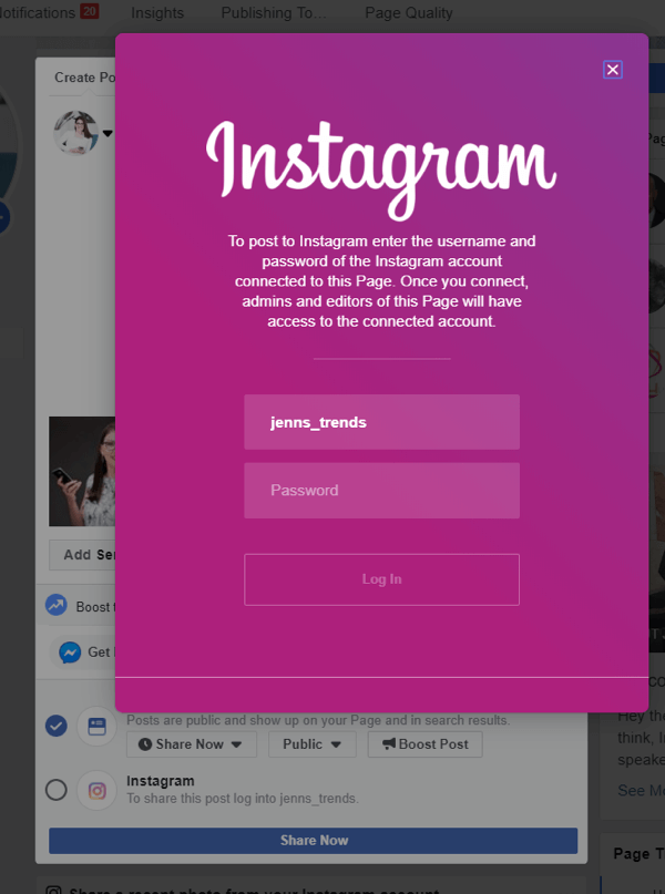 Kako unakrsno objaviti na Instagramu s Facebooka na radnoj površini, korak 4, prijavite se na Instagram