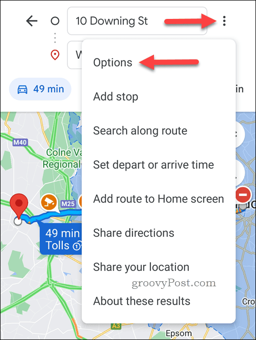 Otvorite opcije uputa za Google karte