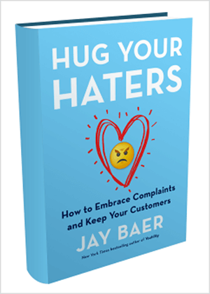 Ovo je snimka zaslona naslovnice knjige Jay Baer za Hug Your Haters.