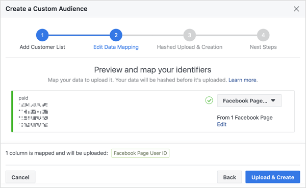 Kada uvezete svoj popis pretplatnika na Messenger bot kako biste stvorili prilagođenu publiku, Facebook mapira njihov Facebook ID broj korisnika koji je vezan za njihov profil.