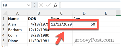 rezultat određenog datuma u Excelu