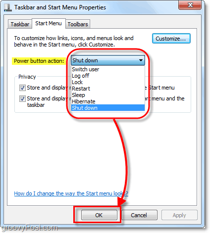 promijenite djelovanje gumba za pokretanje izbornika Start u sustavu Windows 7
