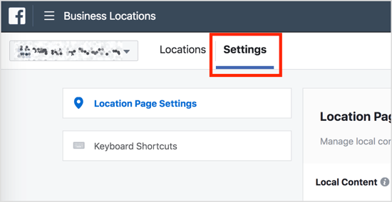 Da biste kontrolirali vidljivost na stranicama lokacija, otvorite nadzornu ploču Business Locations i kliknite karticu Settings.