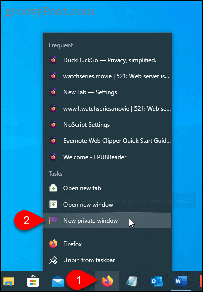 Odaberite New Private Window u Firefoxu na programskoj traci
