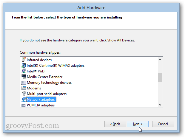 instalacija adaptera za petlju u sustavu Windows 8