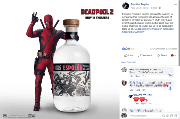 Rani glasovi o preuzimanju Deadpoola natjerali su ljude da pričaju i dijele marku Espolòn.