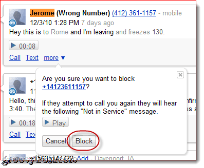 Blokiranje poziva Google Voice