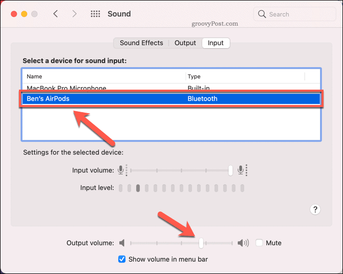 Postavljanje AirPodsa kao ulaznog zvučnog uređaja na Macu