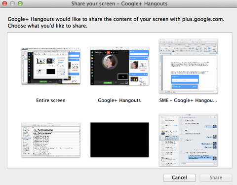 google + hangouts opcije dijeljenja zaslona