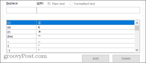 Zamjene u programu Word u sustavu Windows