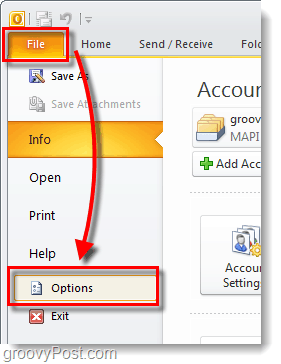 izbornik opcija programa Outlook 2010