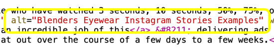 Kako dodati alt tekst u postove na Instagramu, primjer alt teksta unutar html koda