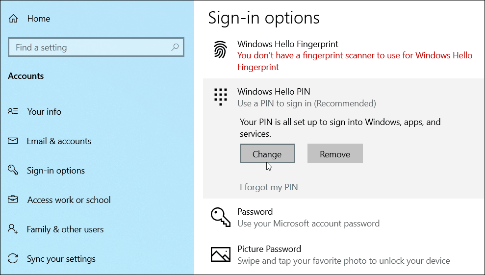 promjena dodaj PIN Windows 10