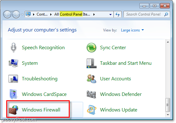 otvorite vatrozid prozora u sustavu Windows 7 s upravljačke ploče