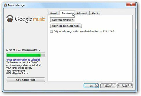 kartica za preuzimanje glazbe na Googleu