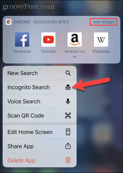 Dodirnite Nova anonimna kartica s ikone aplikacije Chrome na iOS-u