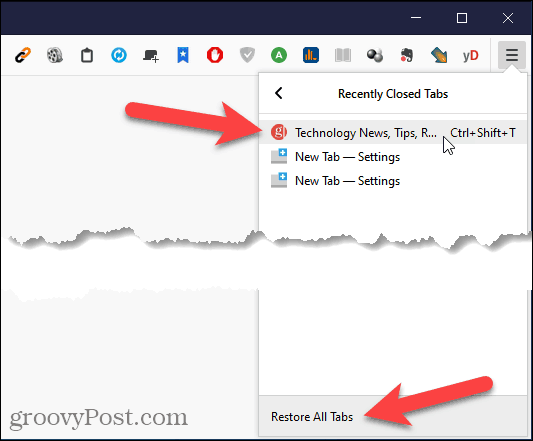 Ponovo otvorite zatvorenu karticu u Firefoxu