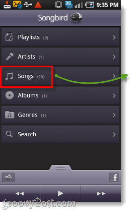 Snimka slike pjesme za Android pregled zaslona