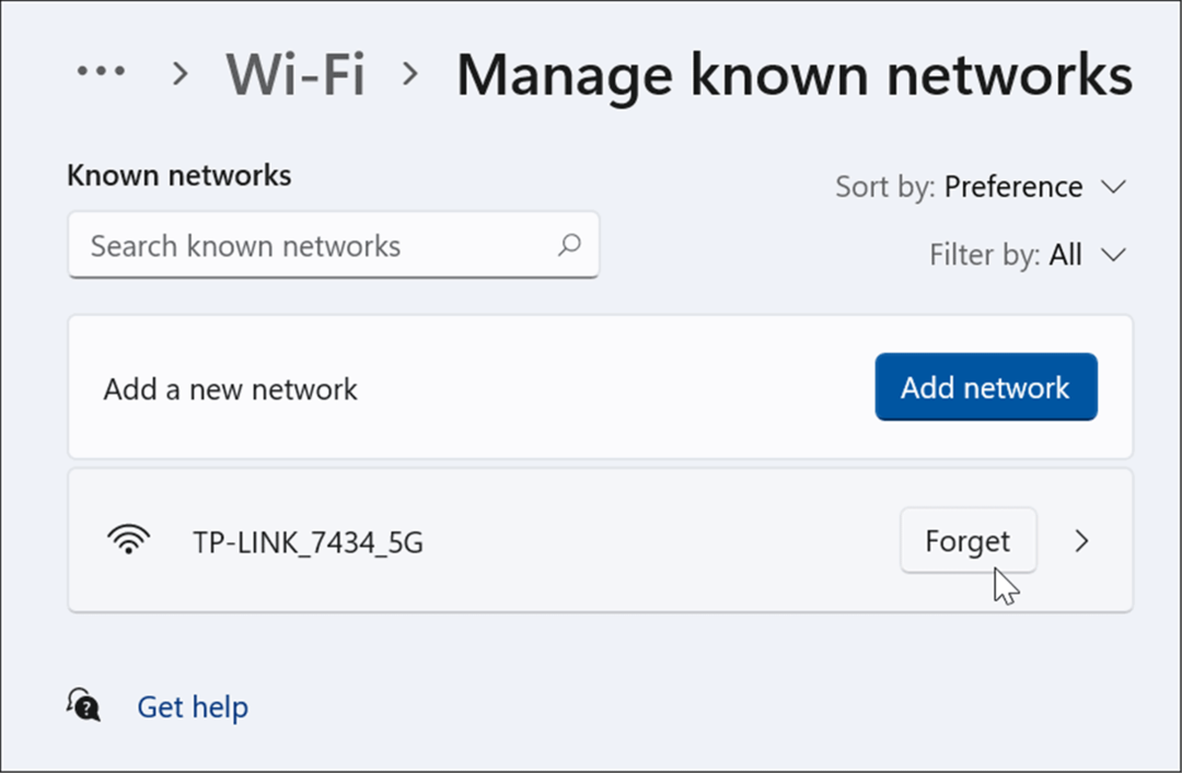 zaboravite wi-fi mrežu na Windows 11